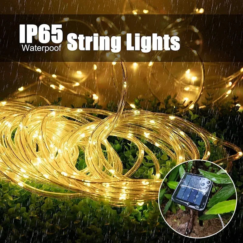 IEEYEEY LED Solar Strip Rope Fairy Lights For Outdoor Garden Decor
