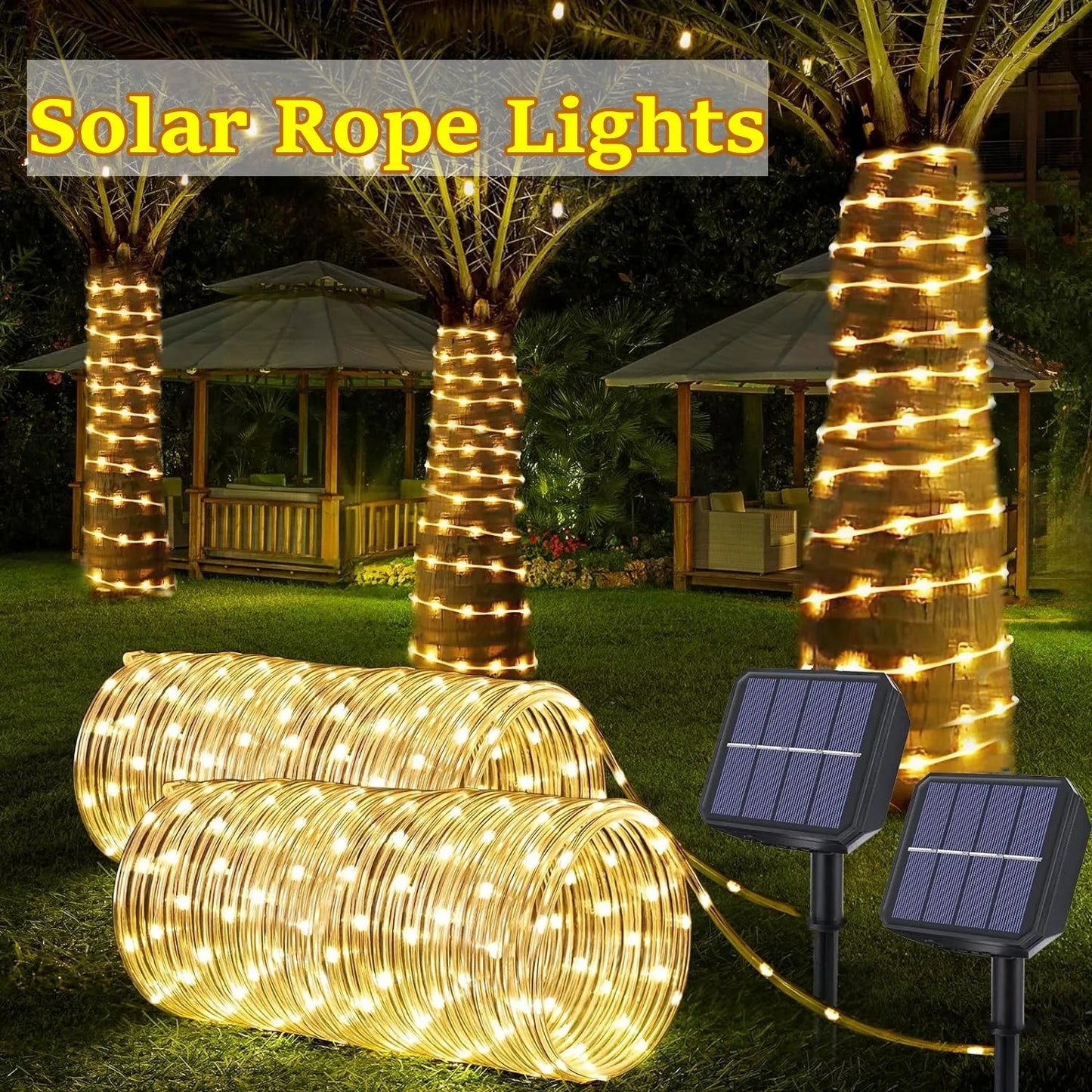 IEEYEEY LED Solar Strip Rope Fairy Lights For Outdoor Garden Decor