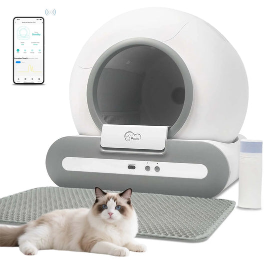 Self-Cleaning Cat Litter Box, App Control, ONLY Supports 2.4G WiFi w/Litter Mat & Trash Bags, keeping your Home Fresh Smelling.