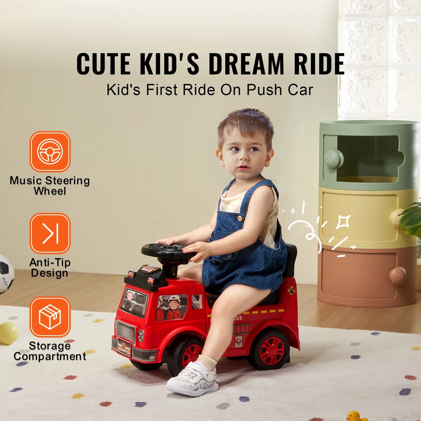 SucceBuy Ride On Push Car Ages 3-12 With Music Playtime