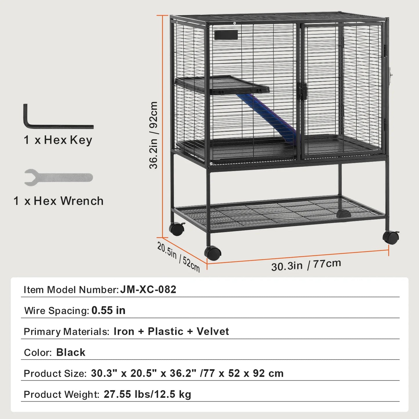 64.6" Rolling Metal Ferret Cage with 4-Tiers- Small Animal Cage for Pet Chinchillas, Guinea Pigs, Sugar Gliders