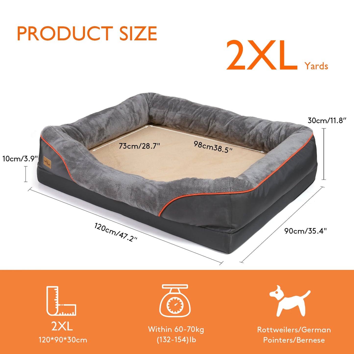 Large Dog Bed, Comfortable Anti Allergy Fleece with Removable Washable Cover.