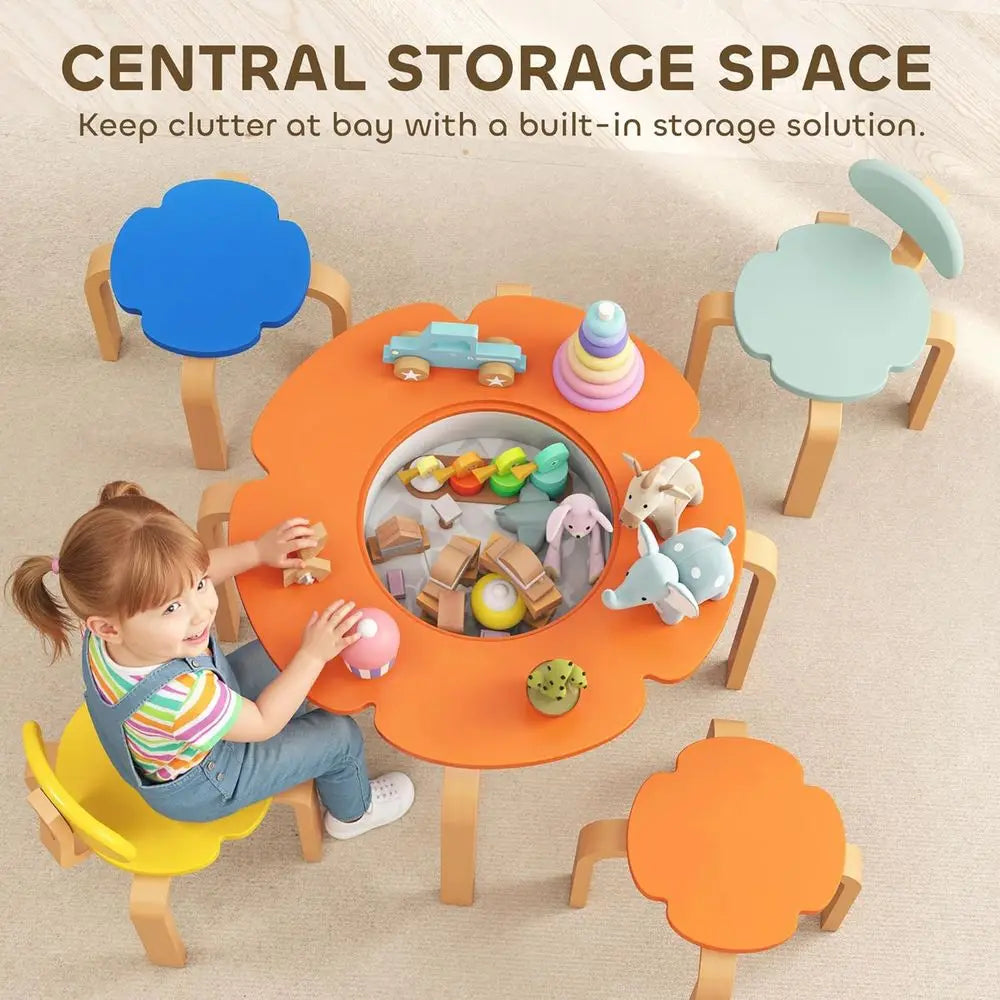 Multicolor Kids Table And 4 Chairs With Built-In Storage for Play and Creative Learning