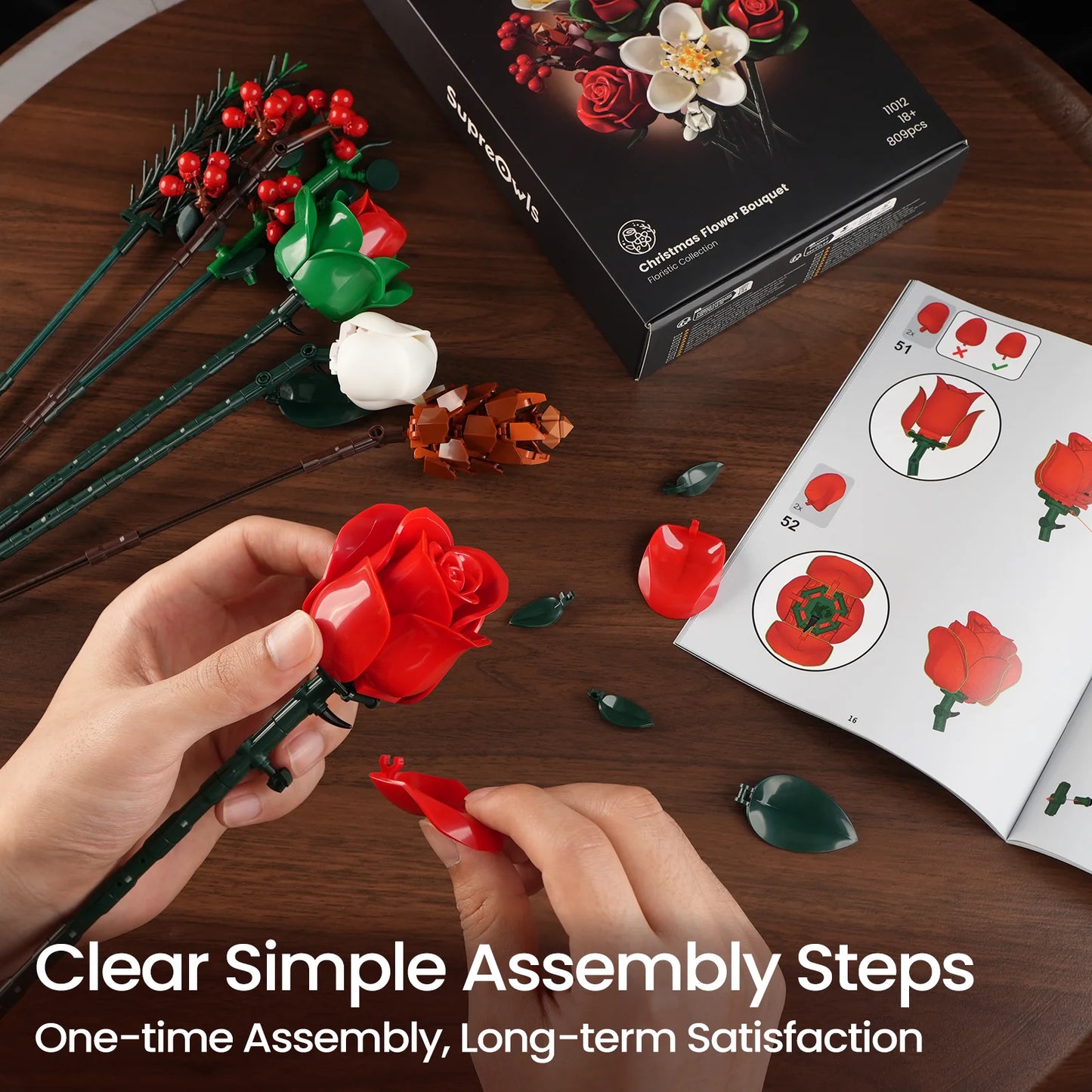 Beautiful Roses Bouquet Building Set for those who enjoy Crafting, Artificial Botanical Home Decor. Creative Gifts for Family Craft Time, any Creative Children to Adults. Special Gift for pre-teens to adults.