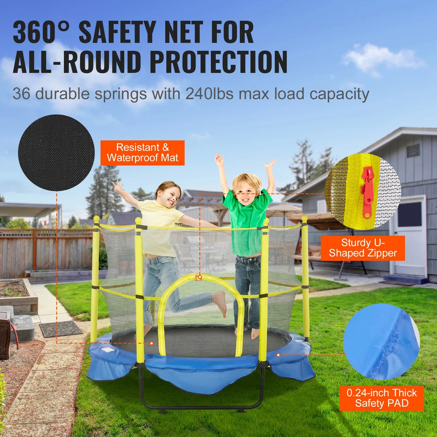 Trampoline With Safety Enclosure Net Indoor Outdoor For Kids