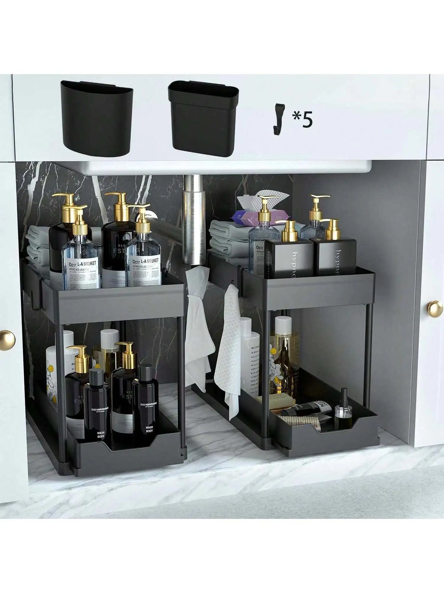 2 Tier Under Sink Organizer and Storage, Large Capacity, Heavy Load Pull-Out Under Sink Shelves with Sliding Drawer for Kitchen And Bathroom keeping order in tight spaces.