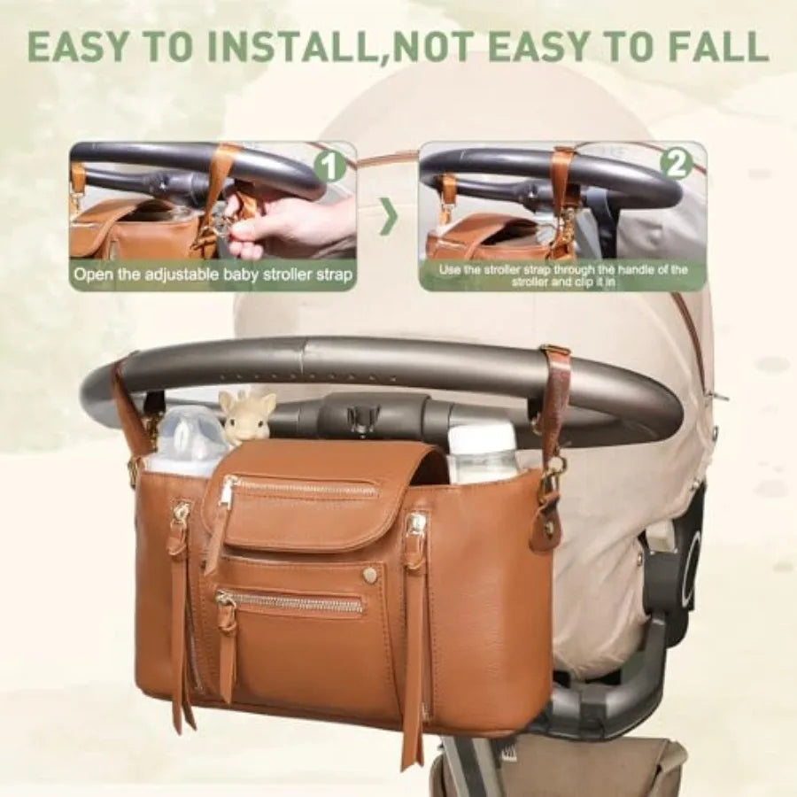 Universal Stroller Organizer with Insulated Cup Holder, Baby Storage Bag with Adjustable Straps, Fits all Strollers