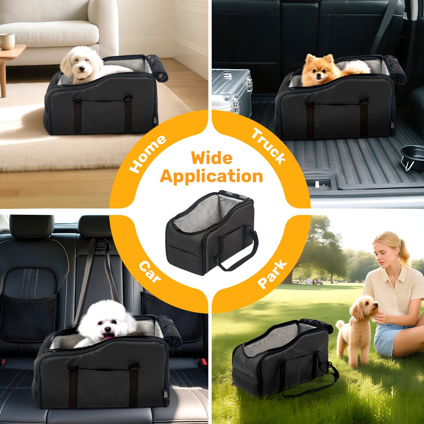 Removable and Washable Car Seat for Small Dogs and Cats -  Console Travel Bed