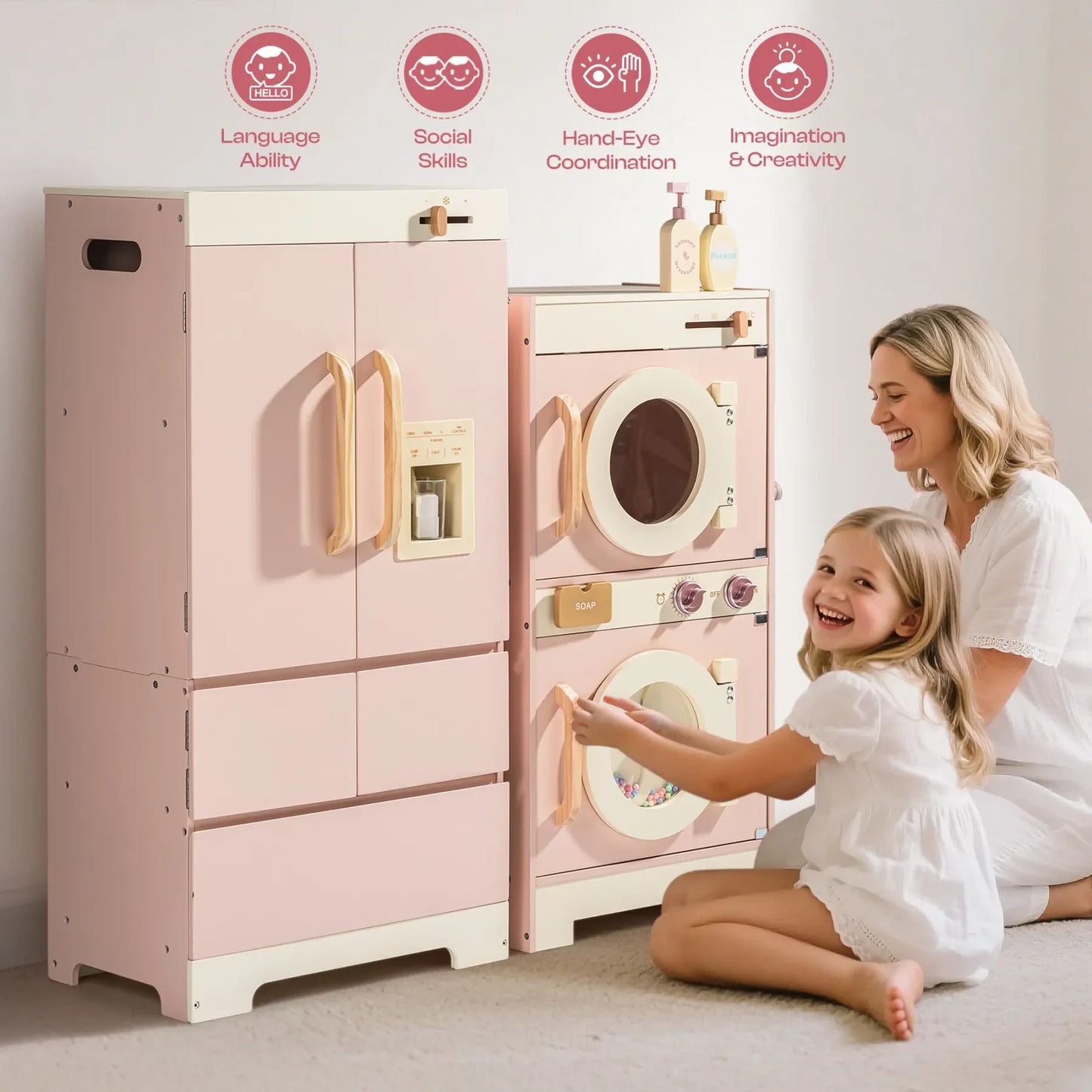 Kid's Kitchen Wooden Playset with Realistic Sound, Promotes Imaginative Play for Boys and Girls, ages toddler to age 7. Great gift for Birthdays and Holidays.