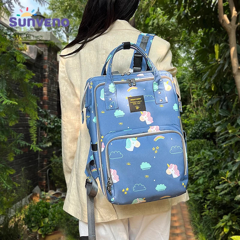 Stylish Diaper Bag/Backpack with Insulated Pocket, Stores 3 Bottles, Changing Pad for families on the GO
