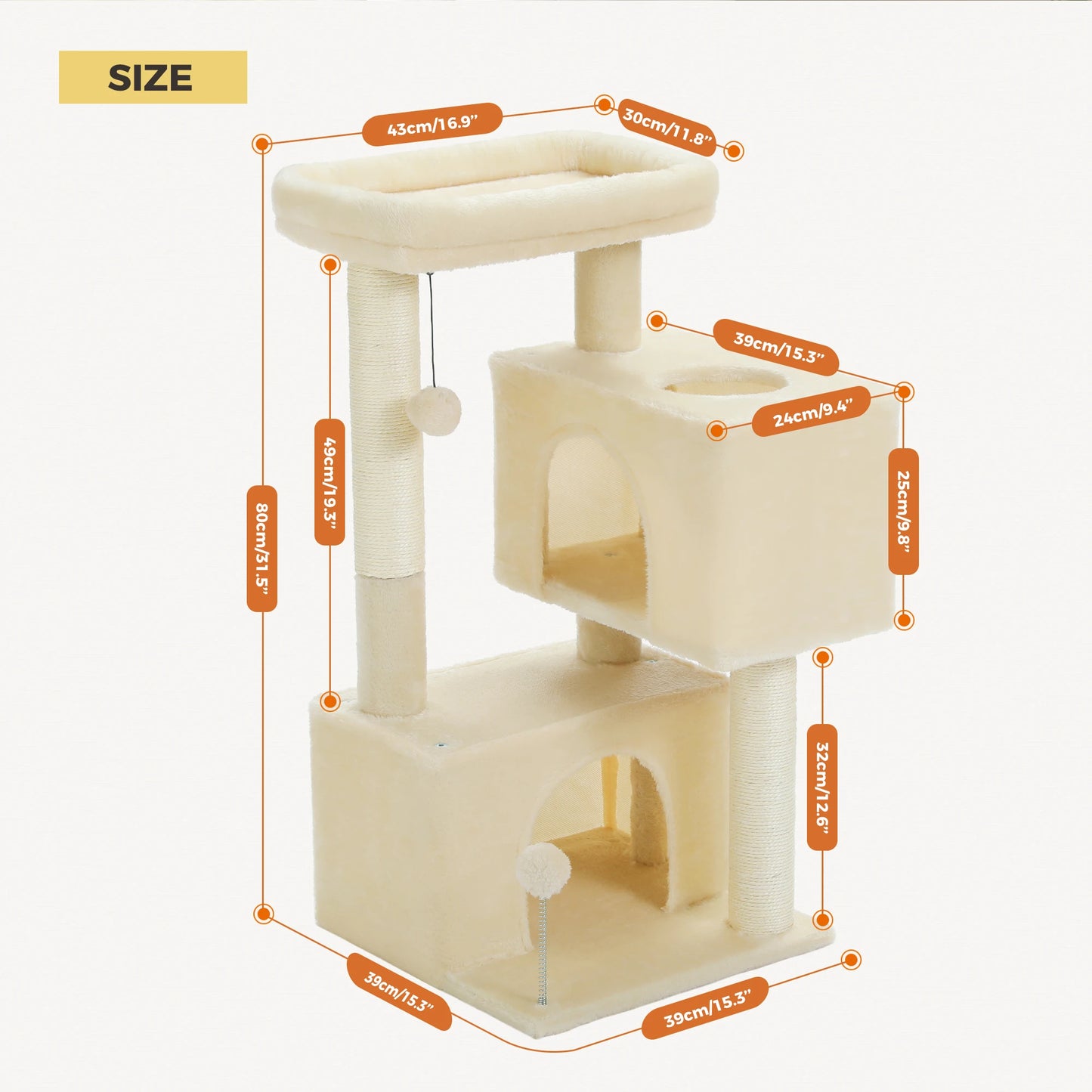 Indoor Multi-Level Cat Tower With Sisal Scratching Pads for exercise, resting, observing