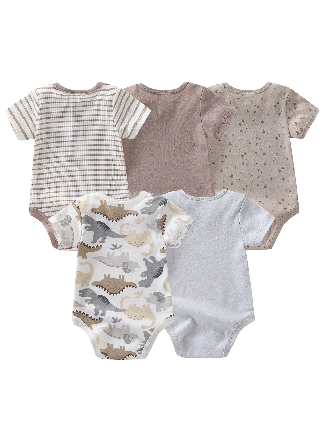 5pcs Baby Boy Short Sleeve Bodysuits,  Cute Dinosaur Cotton Rompers, Infant - 12 months 1pc Jumpsuits, Round Neck Summer Outfits or layer under clothing for Outdoor Travels or Stroller Rides.