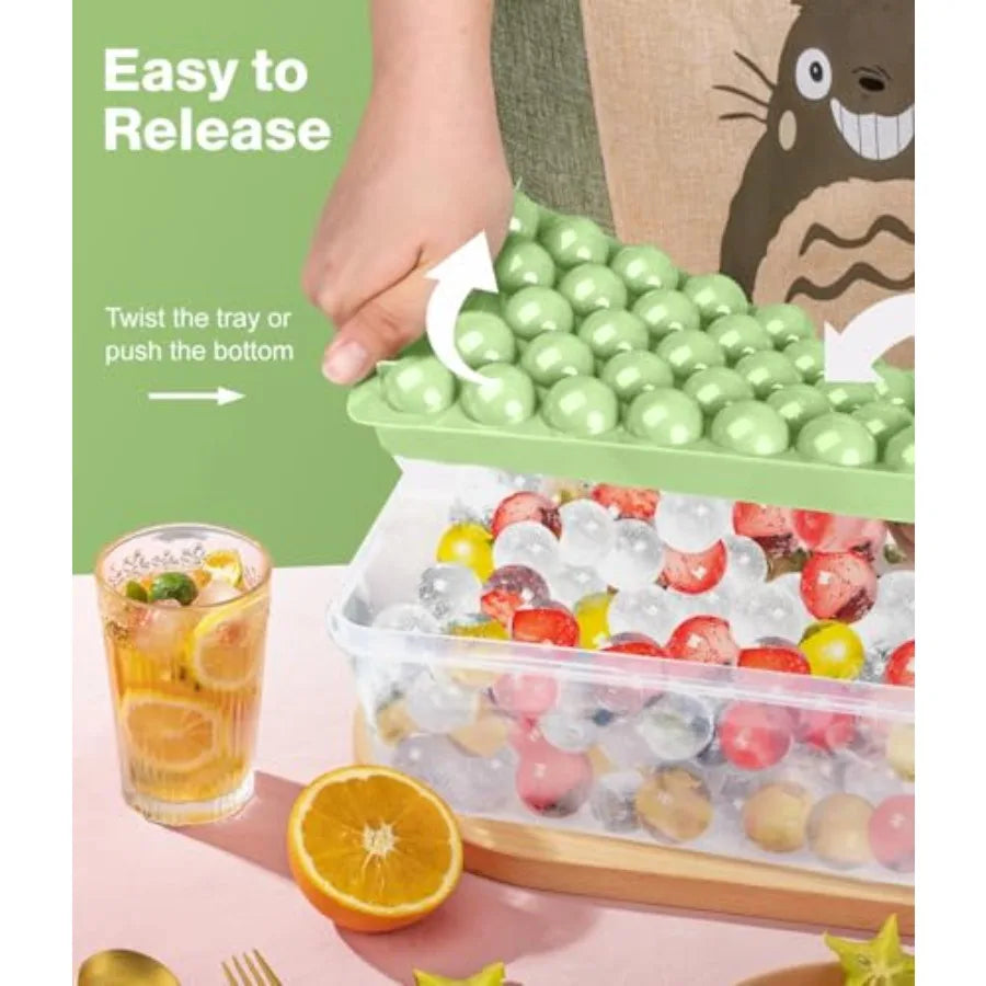 Ice Cube Tray with Lid and Bin, Ice Tray, 62 Round Ice Trays for Freezer, BPA-Free Plastic Ice Cube Molds, Easy Release Ice Bal