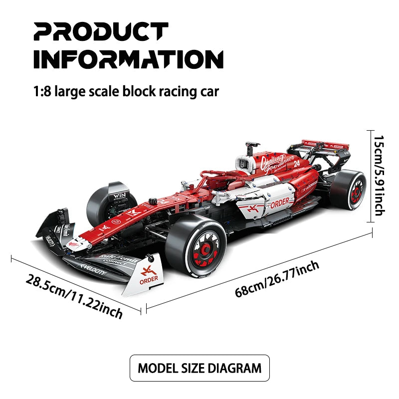 1:8 Scale Formula 1 Style Racing Car, Building Blocks Set for Pre-teens to Adult. Great Construction Set for Birthday or Holiday Gift.
