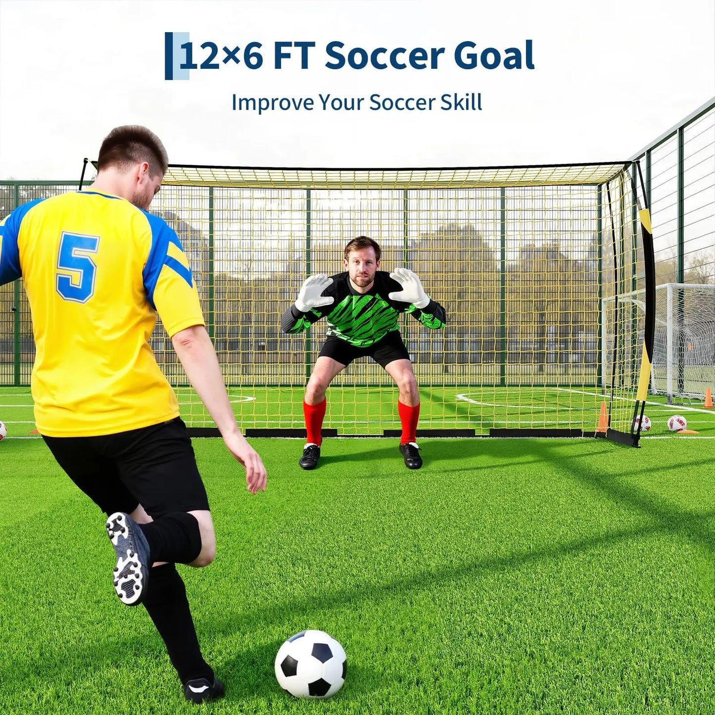 12x6ft Portable Soccer Goal, Heavy Duty Metal Frame, Foldable, Backyard Soccer Net, Training Equipment With Bag