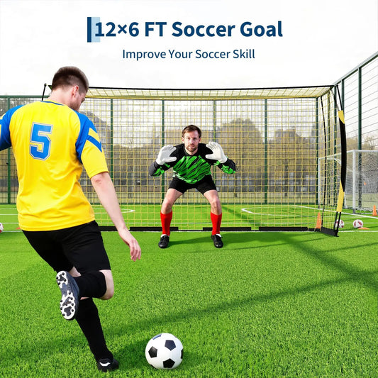 12x6ft Portable Soccer Goal, Heavy Duty Metal Frame, Foldable, Backyard Soccer Net, Training Equipment With Bag