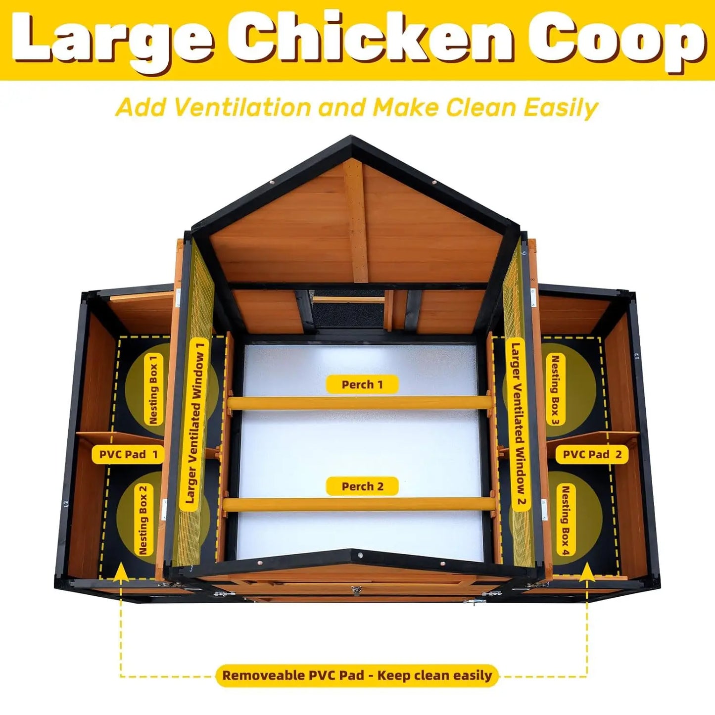 Wooden Chicken Coop With Run For Hens Nesting Boxes Perches