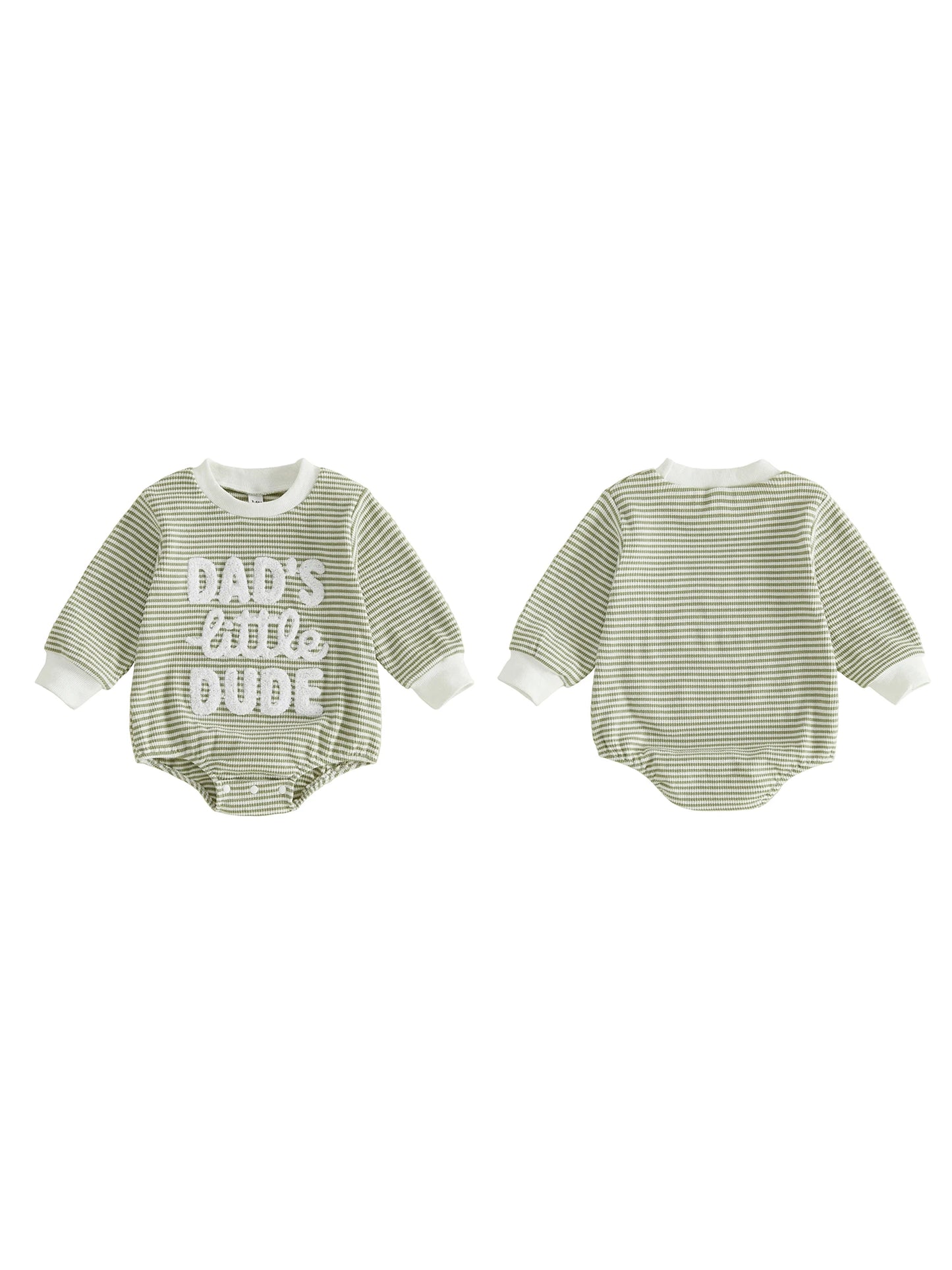 Round-Neck Embroidered Long Sleeve Romper.  Cute for Baby boys and Dads. Infant sizes.