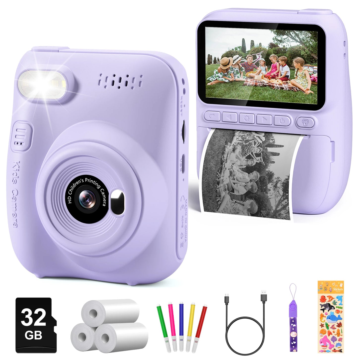 Instant Print Camera for Kids, 3.0" Kids Camera for 5-12 Years,  HD 1080P Digital Camera with 3 Rolls of Printer Paper for early exposure to creative photography.