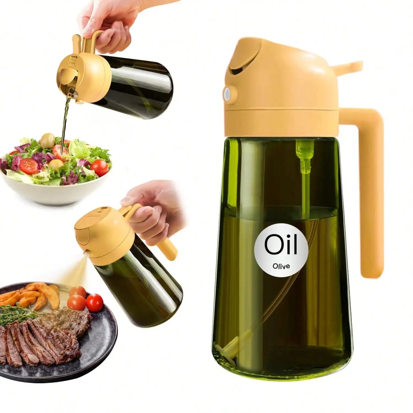 Premium Dark Glass Olive Oil Dispenser- 2 In 1 Cooking Oil Spray Bottle, Multipurpose Kitchen Oil Mister, Perfect for Air Fryer, BBQ, Grilling Household Cooking. Great gift for your favorite Chef.