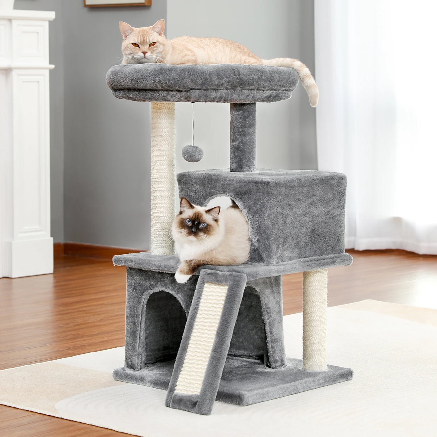 Indoor Multi-Level Cat Tower With Sisal Scratching Pads for exercise, resting, observing