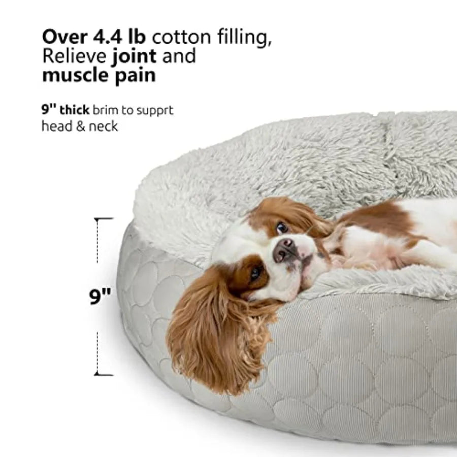Dog Donut Calming Bed, Fluffy Cushion for Dogs, Cooling and Warming Double Sided for Comfort.