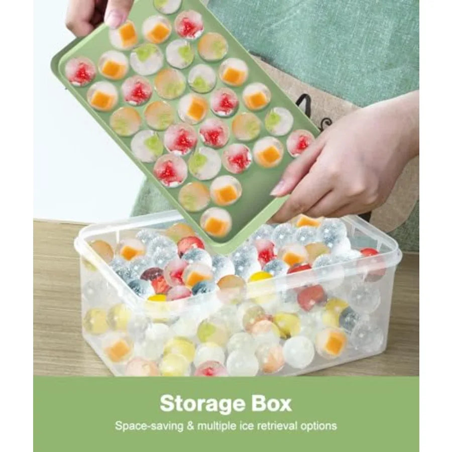 Ice Cube Tray with Lid and Bin, Ice Tray, 62 Round Ice Trays for Freezer, BPA-Free Plastic Ice Cube Molds, Easy Release Ice Bal