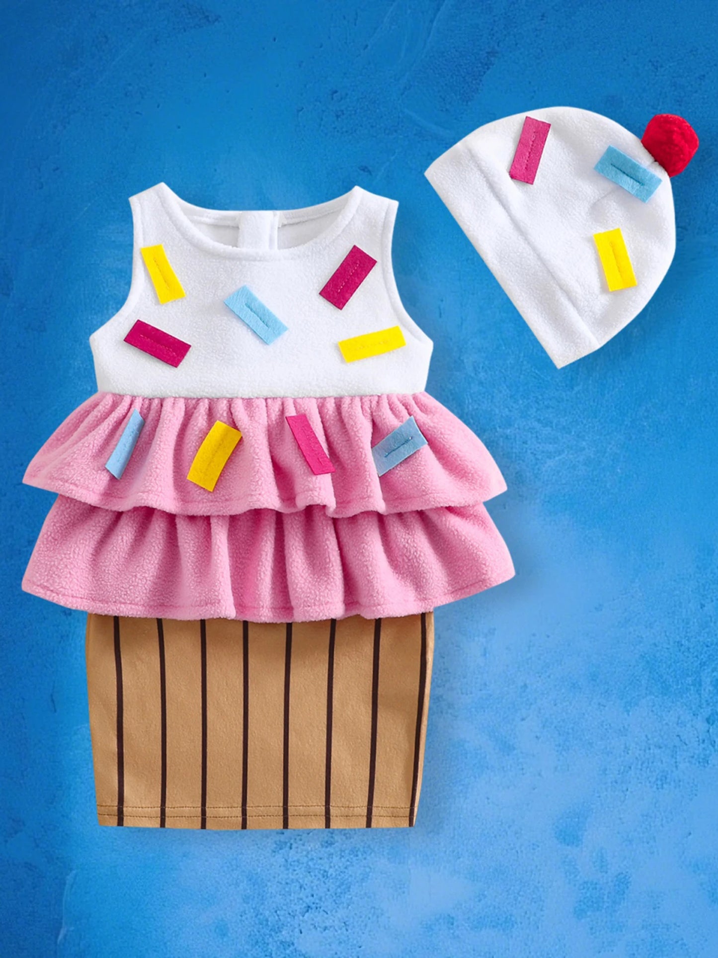 Infant Sweet Treat Costume with Dress and Hat - Adorable Ice Cream Cone Outfit for Playtime, Dress-Up Fun and Birthday Celebrations.