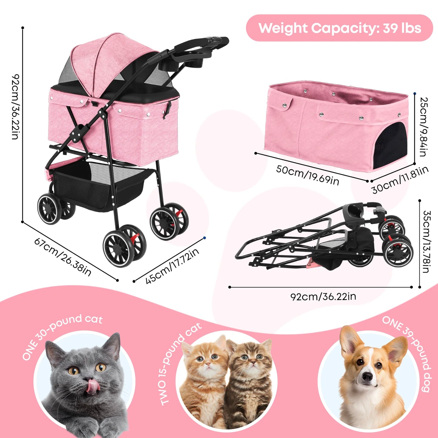 Stylish Pet Stroller, Foldable Carrier For Outdoors And Travel when your Pet needs a Lift!