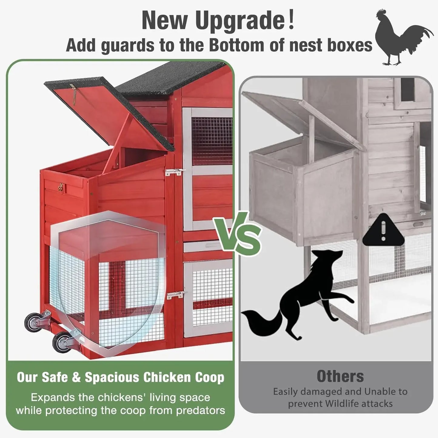 Chicken Coop for Outdoor - Poultry Cage with Wheels, Nesting Box, Leakproof Pull-on Tray, and Asphalt Waterproof Roof - Red. Have a great family experience raising chickens.