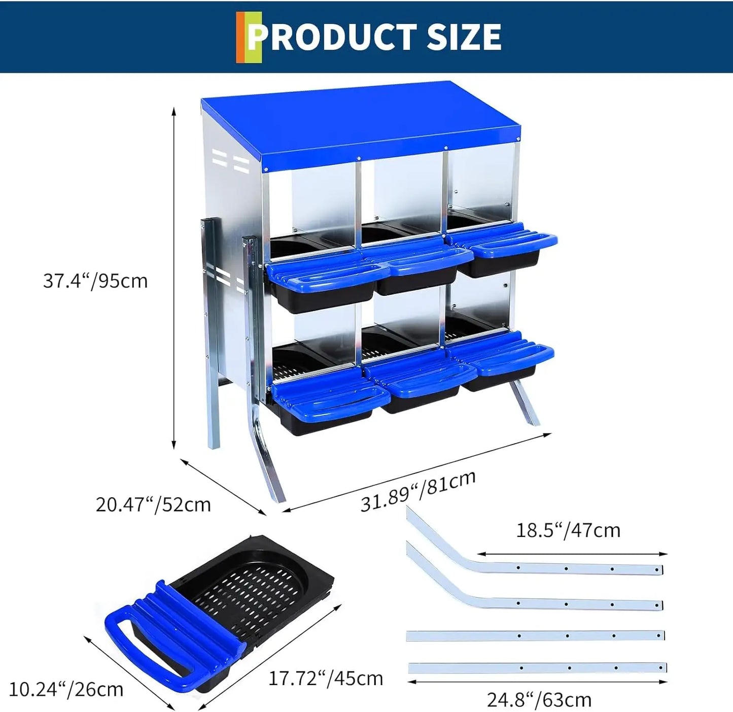 Chicken Nesting Box, Roll Away Design Hen Roosting Box for High-Volume Egg Collection Case with Metal Legs or Wall Mounting