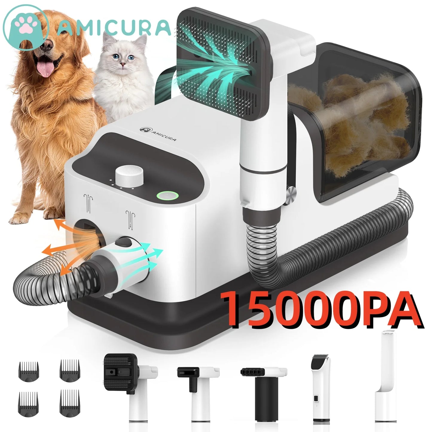Pet Grooming Vacuum And Hair Dryer With Adjustable Speed