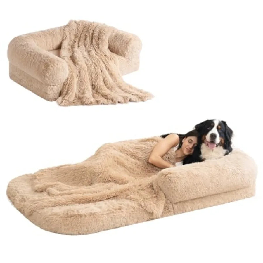 XXL Dog Bed, 54"x38"x7.5", Faux Fur Fluffy Pet Bed, Orthopedic Support and Calming for your best Pet Friend