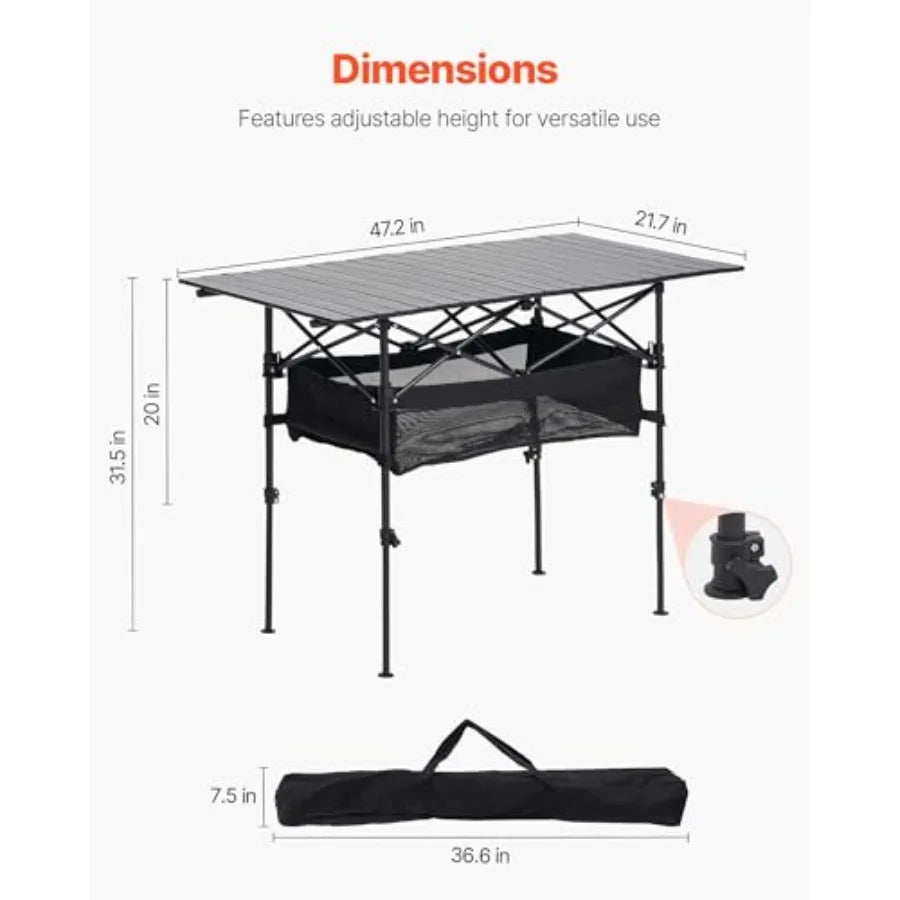 Folding Camping Table, Portable Roll Up Side Tables, Lightweight Aluminum Beach Table for Outdoor BBQ, Tailgating, Picnic, Travel