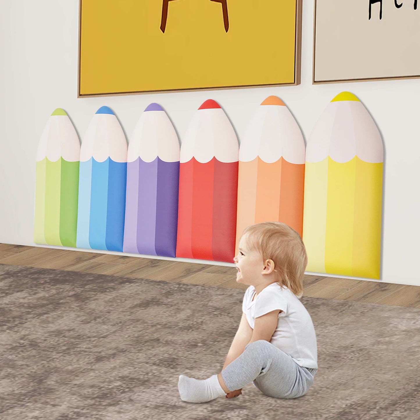 Self-Adhesive Padded 6pc. Crayon Wall Cushions Adding Whimsy to Child Spaces