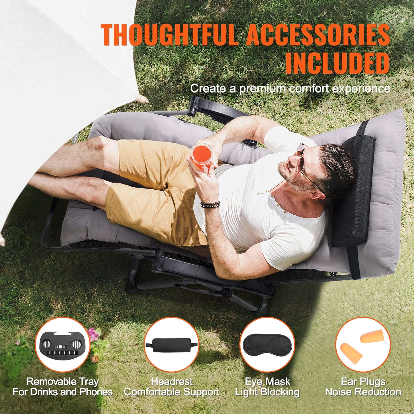 Zero Gravity Recliner -mLounge Chair, Adjustable with Cushion Footrest and Cupholder, for stylish patio decor and comfort you deserve.