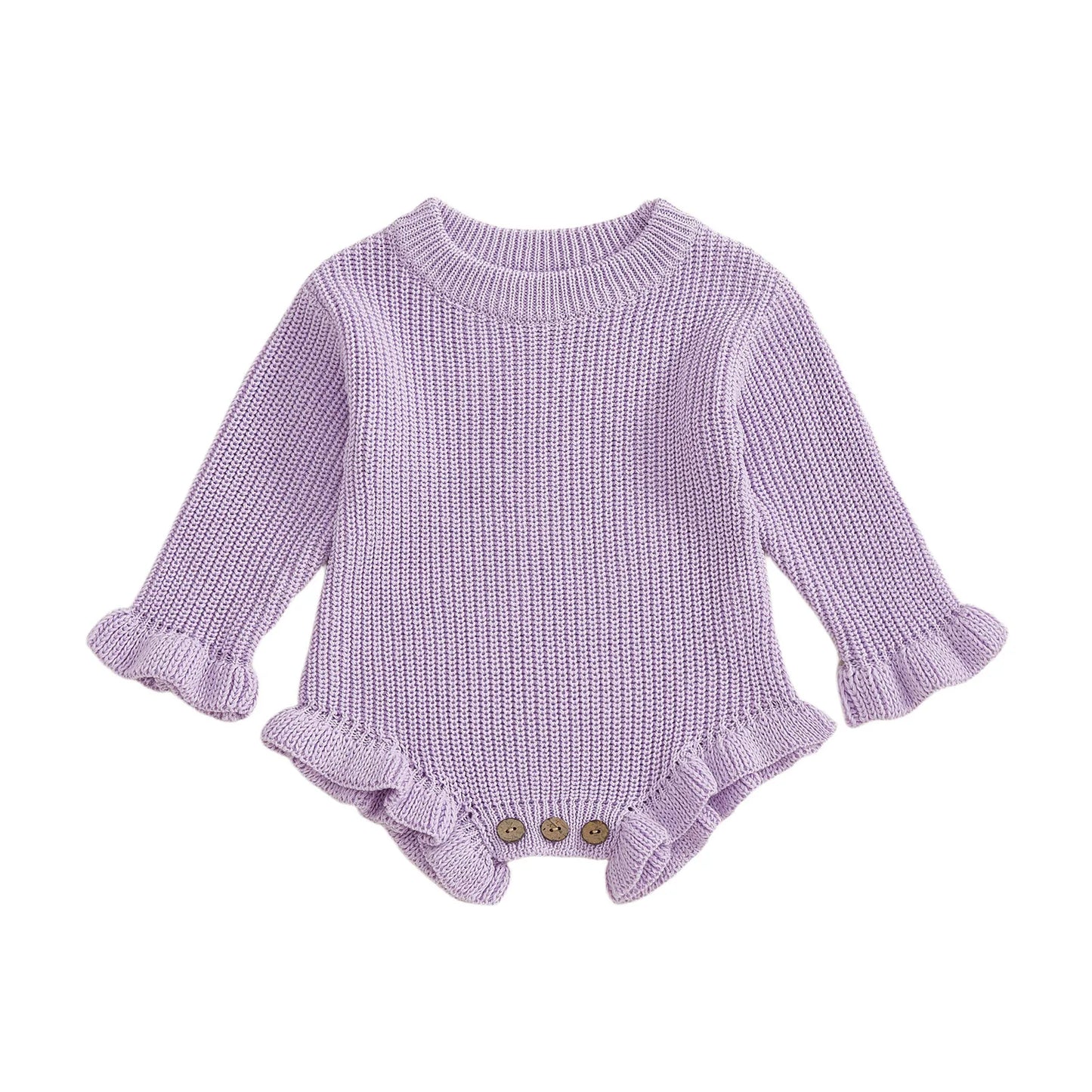 Infant Autumn Knitted Bodysuit With Ruffled Sleeves