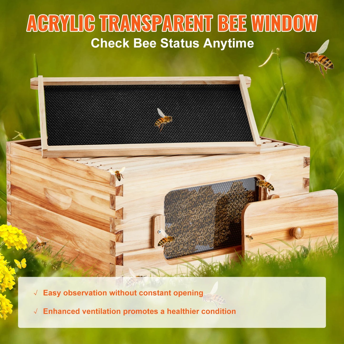 SucceBuy Bee Hive Deep Box Starter Kit Beeswax Coated Natural Cedar Wood
