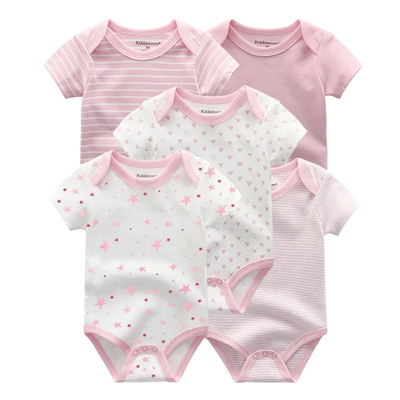 5-piece fashionable  boy and girl  100% "short sleeve Onezies", cotton and comfortable with cute graphics.