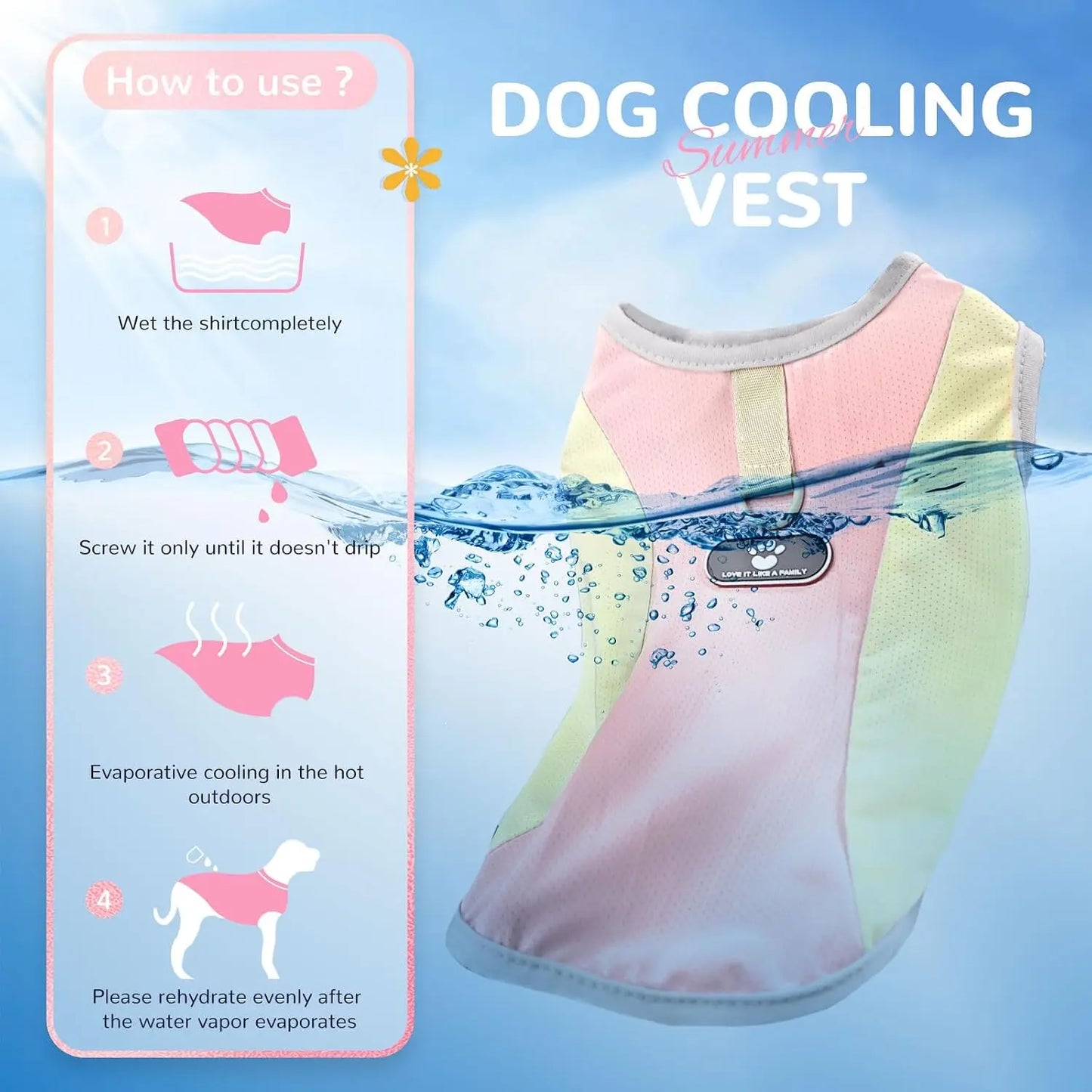 Dog Cooling Vest With D Ring SPF 30 Sun Protection