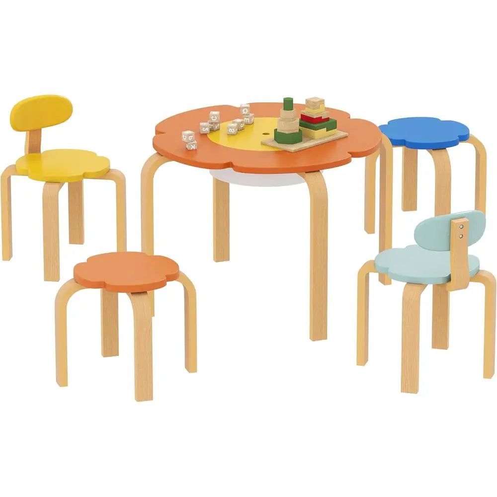 Multicolor Kids Table And 4 Chairs With Built-In Storage for Play and Creative Learning