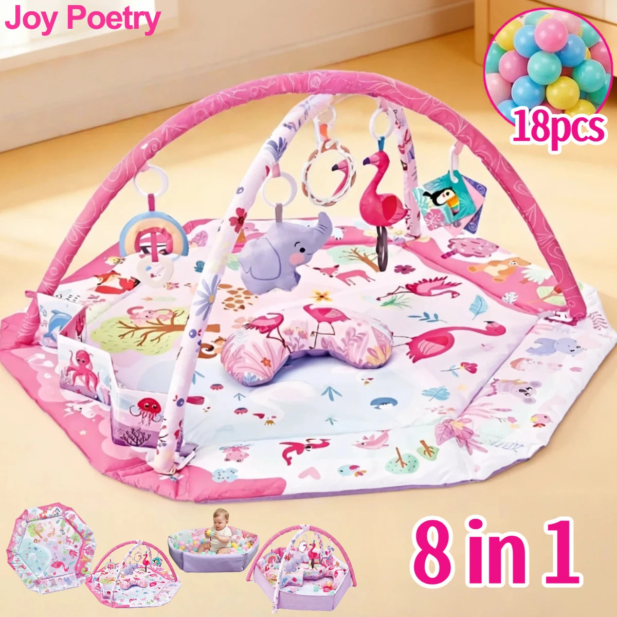 8 In 1 Baby Activity Gym- Play Mat with Overhead Arch for Active Learning