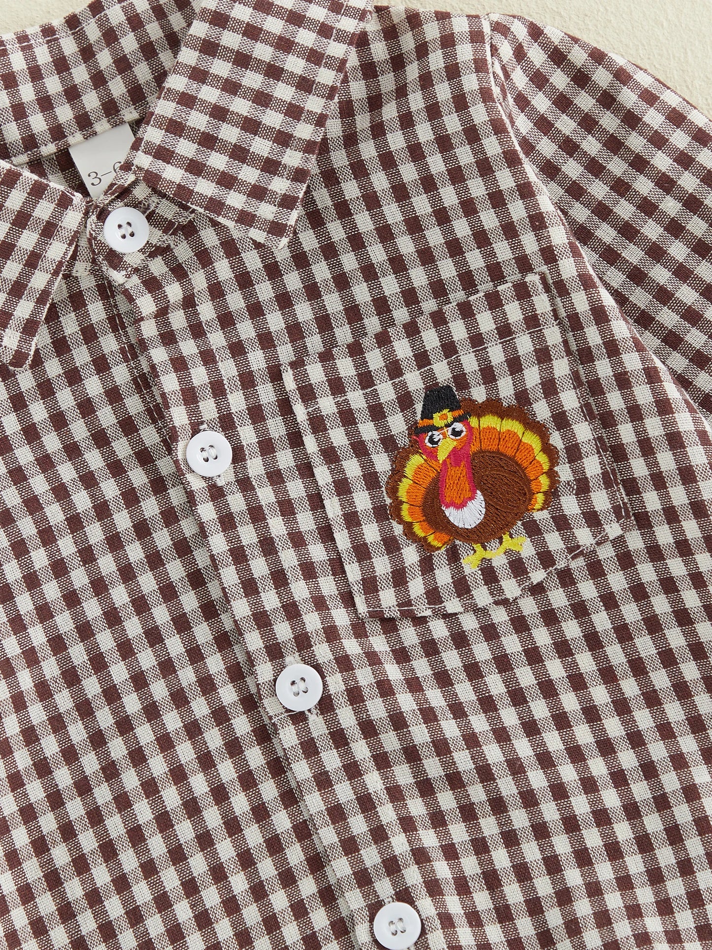 Boy's Romper with Long Sleeves.  Bodysuit Boy-Romper with Embroidery Turkey for the holidays. High Quality