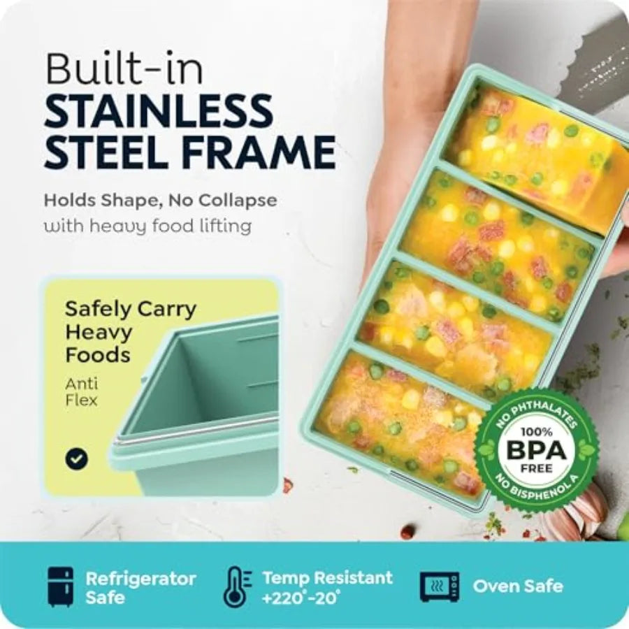 Silicone Freezer Trays with Lids, 1-Cup Style Ice Cube Trays for Freezing Baby Foods - Leakproof, Dishwasher, Oven Safe