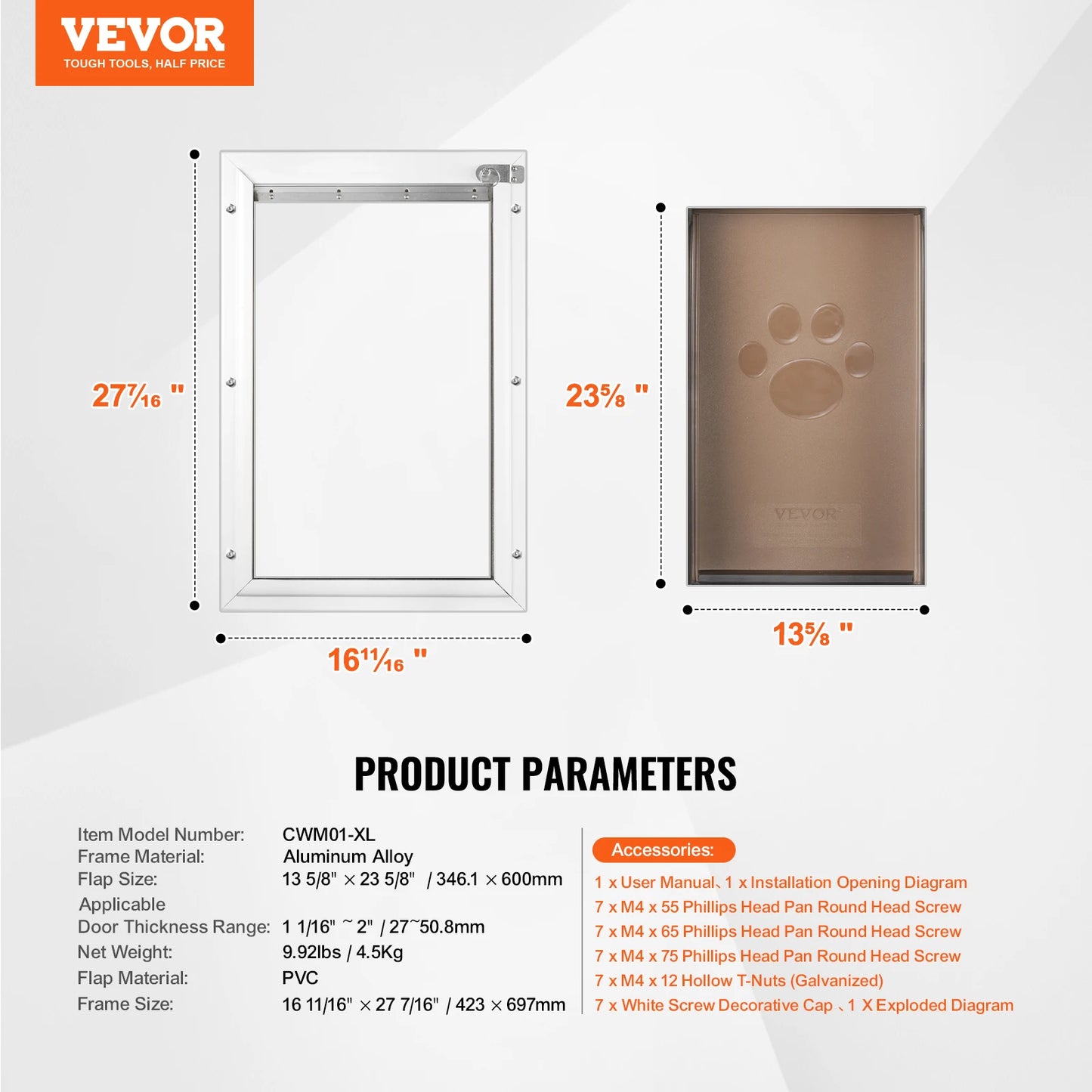 Pet Door Aluminum Frame with Lock and Flap System, Weatherproof Doggy Door Easy to Install in Interior or Exterior Doors
