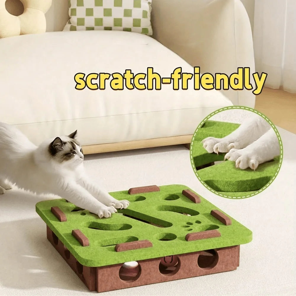 New Interactive Cat Toy, Cat Puzzle Toy With Maze And Bell Ball, Durable Felt Material, Battery-Free, Suitable For Indoor Cats