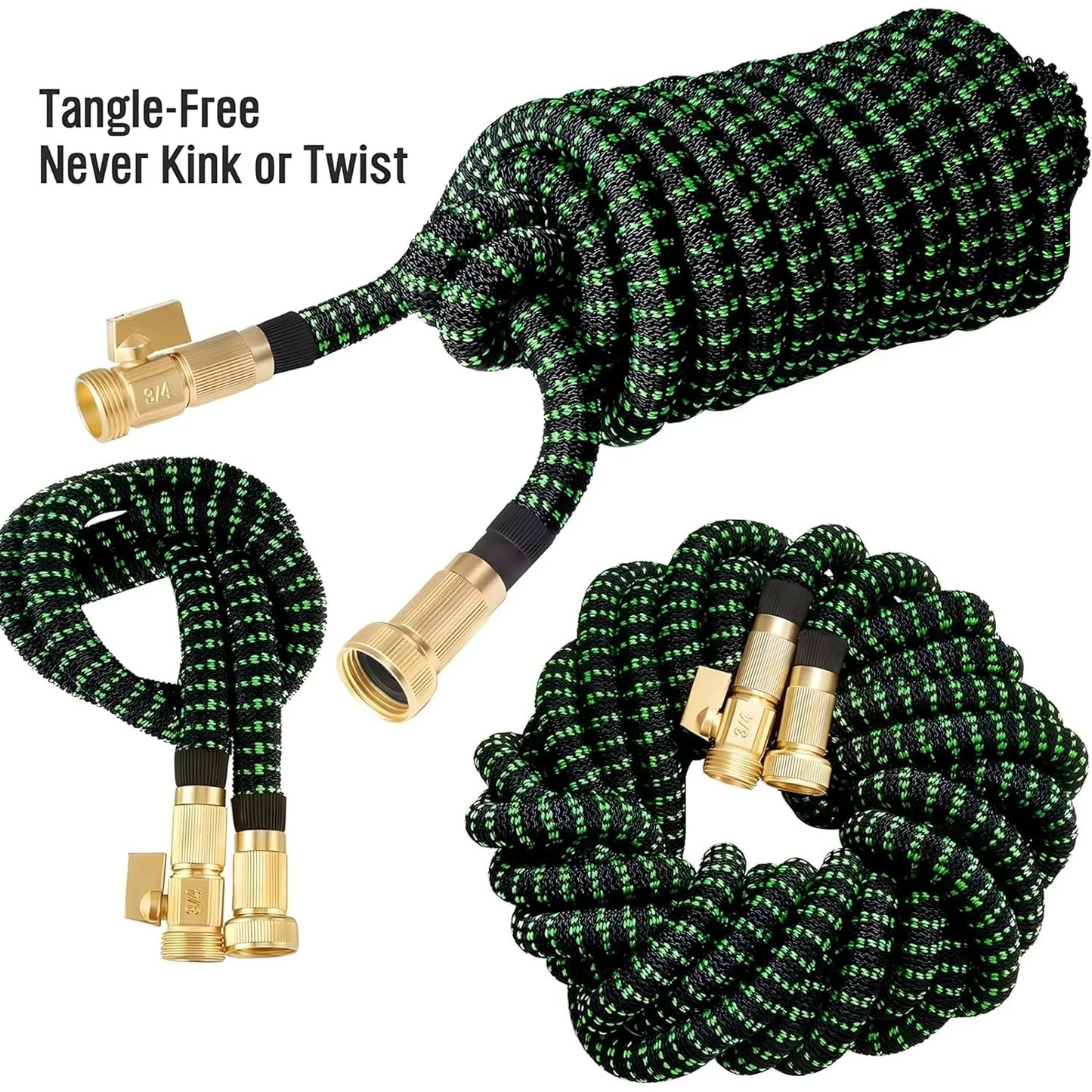 Non-Expandable Garden Hose With 10-Function Nozzles Guaranteed not to Tangle