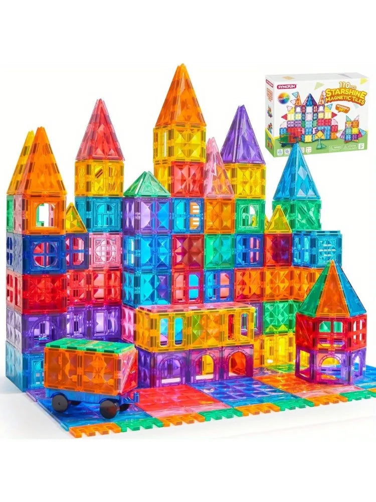110/66/50 PCS Magnetic Building Tiles for 3D  Construction ages 3-7 for STEM Kids, Makes Great Birthday or Holiday Gift, too.