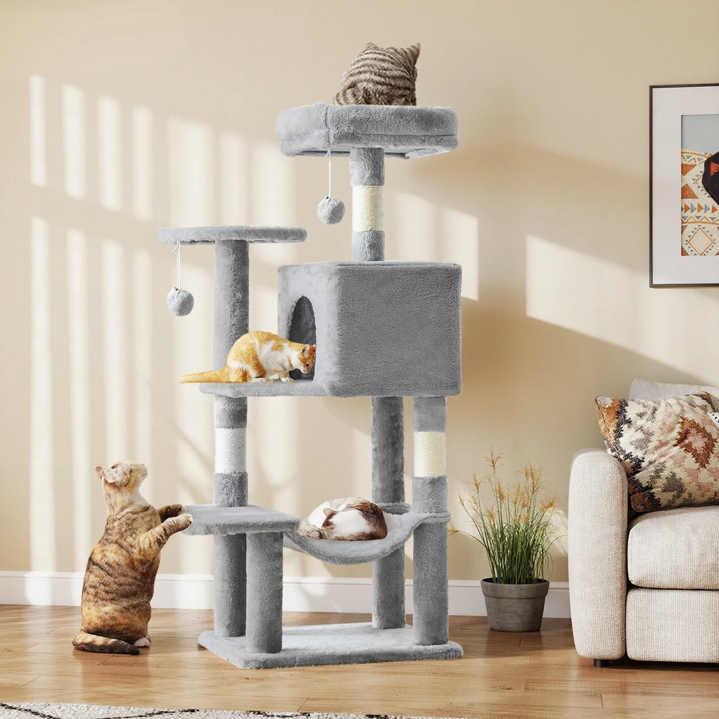 Large Cat Condo for Climbing and Hiding, for hours of engaging your Kitties, for Multi Cat Climbing on Towers With Sisal posts