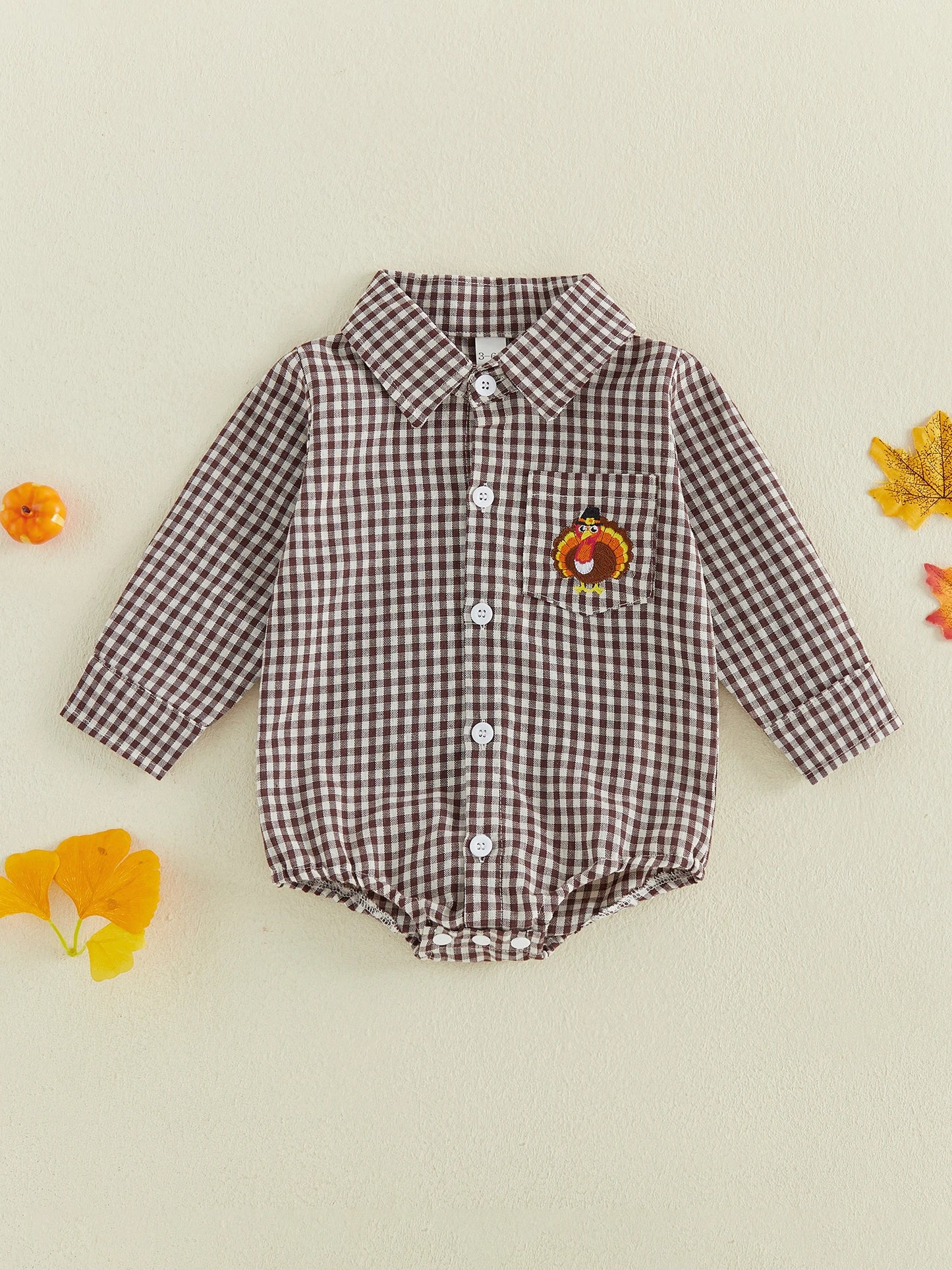 Boy's Romper with Long Sleeves.  Bodysuit Boy-Romper with Embroidery Turkey for the holidays. High Quality